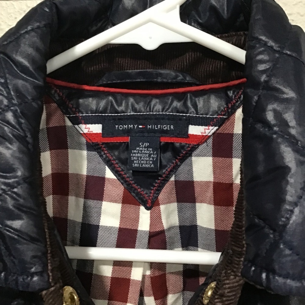 Tommy Hilfiger Navy Quilted Barn Jacket Womens S Corduroy Trim Chore Coat Preppy - Picture 4 of 8